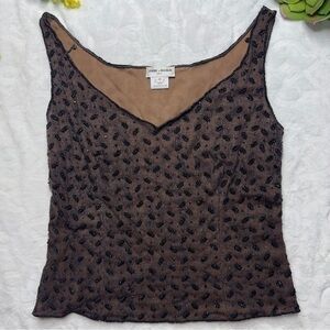 Vintage 90s Ivoire de Balmain Beaded Lace V-Neckline Sleeveless Blouse Tank Top